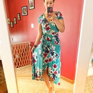 SO Faux Wrap Asymmetrical Floral Summer Dress